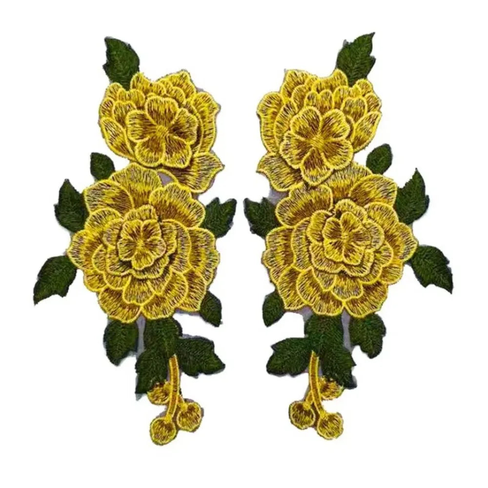 3D Flower Embroidery Sew-On Applique Patch Red 24x12cm