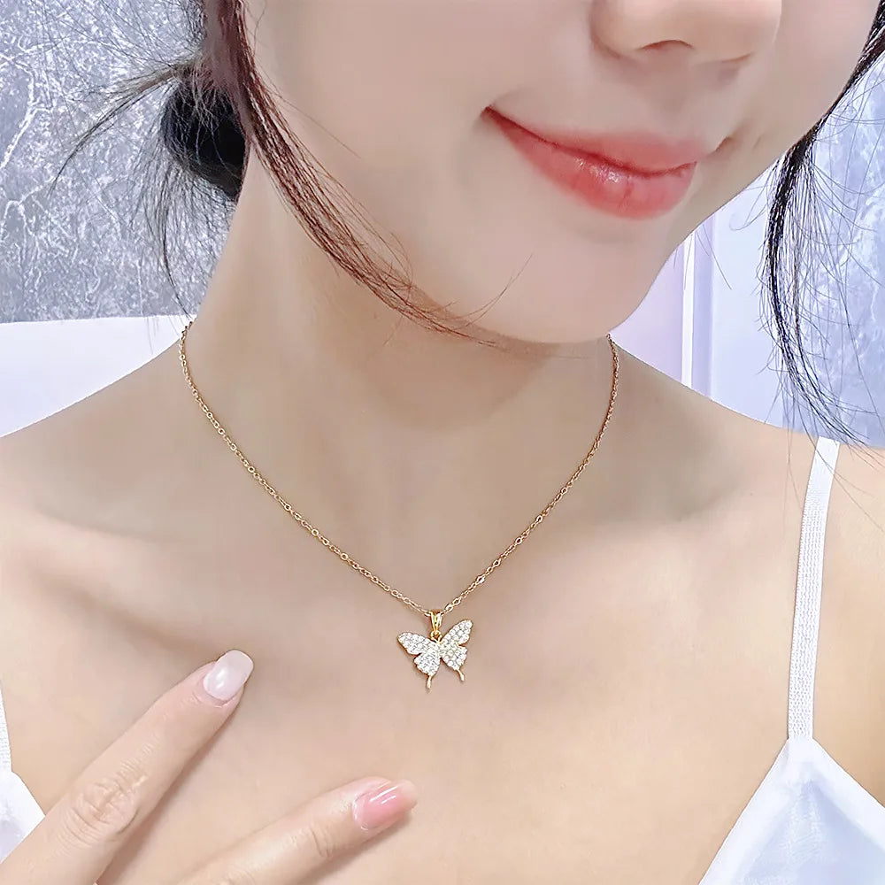 Butterfly Zircon Pendant Necklace | Gold & Silver Stainless Steel
