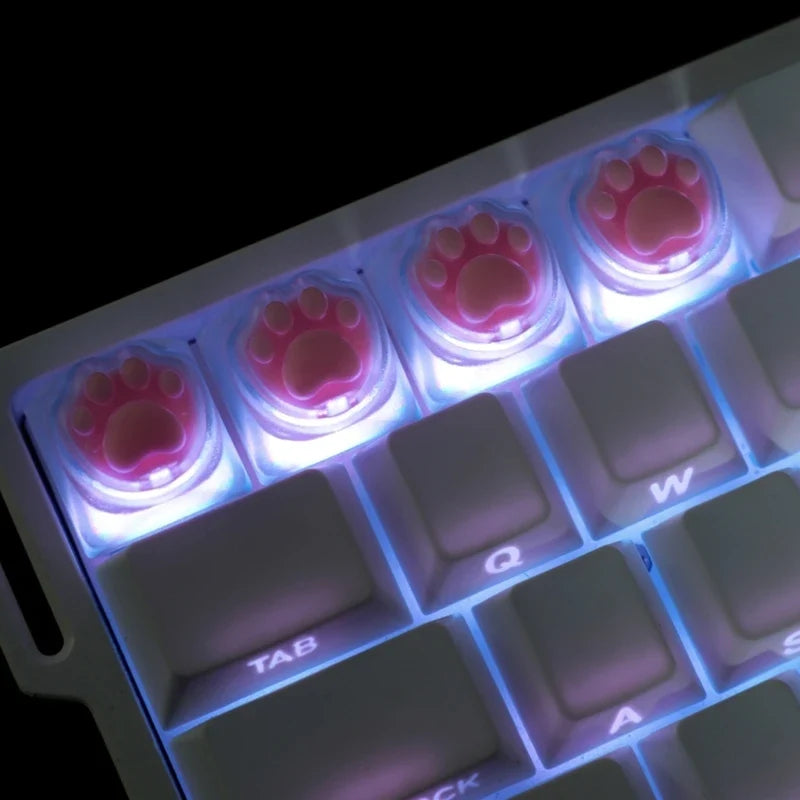Cat Paw Keycap Set – 4Pc Clear Backlit Accent Caps for Keyboards