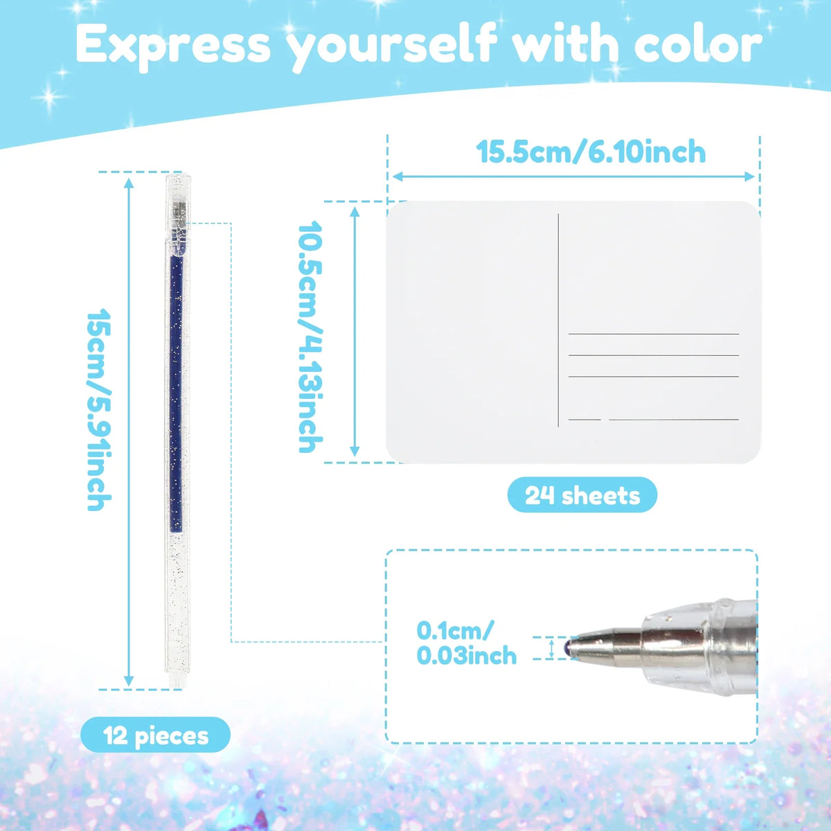 Metallic Gel Pens 12 Colors + 24 Watercolor Postcards Set
