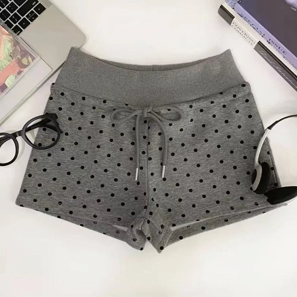 Women's Polka Dot High Waist Yoga Shorts | Drawstring S-XL
