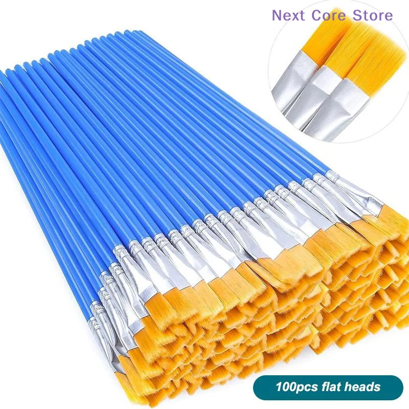 Nylon Paint Brush Set 30–110 Pcs | Round & Flat Art Brushes