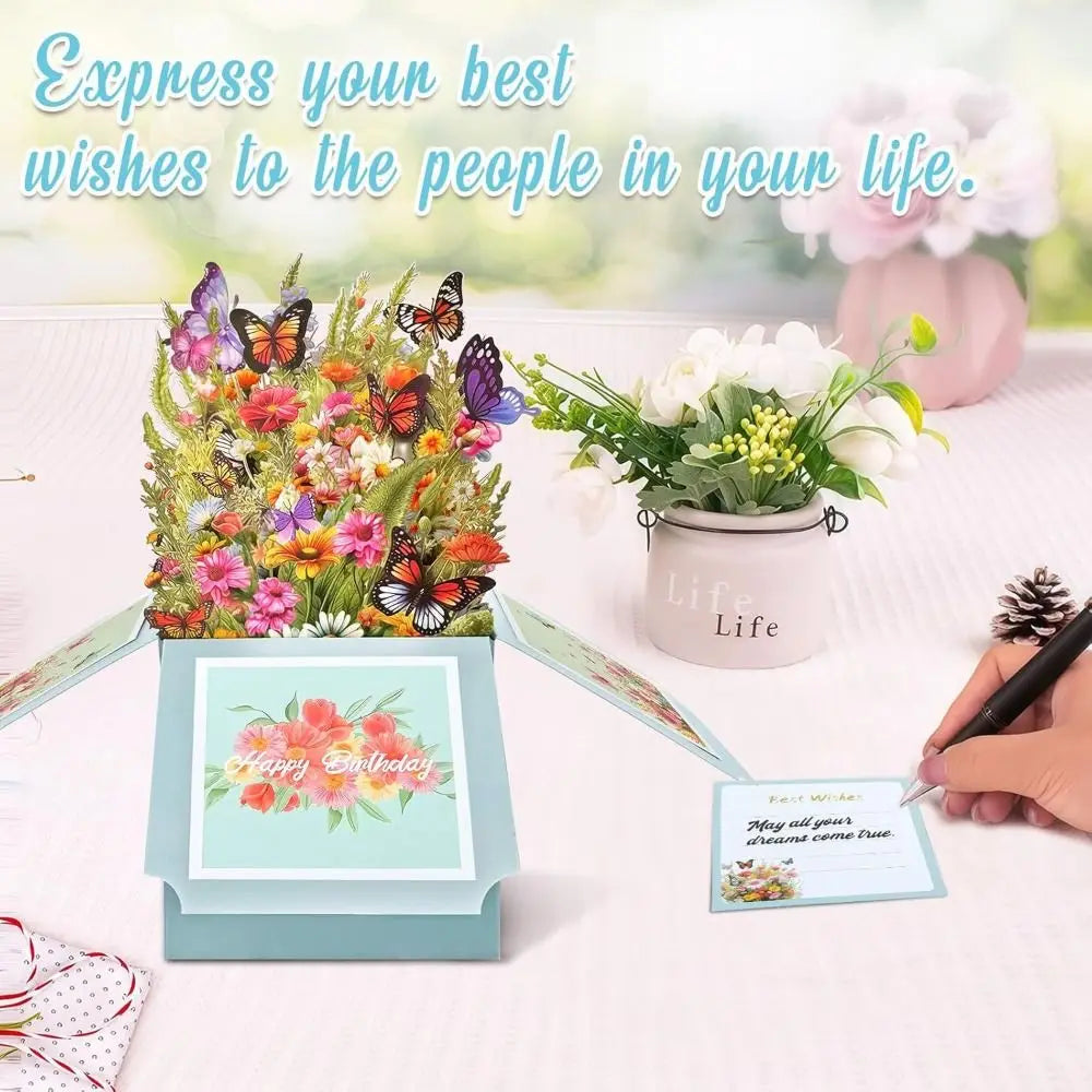 3D Pop-Up Flower Bouquet Greeting Card – Birthday & Wedding