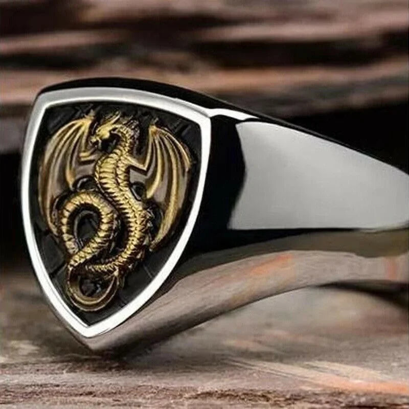 Vintage Dragon Crystal Ring Zinc Alloy Silver | Sizes 6–11