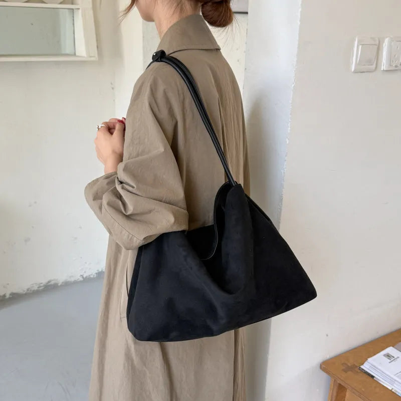 Nixie Retro Suede Tote Bag – Large Capacity School & Work
