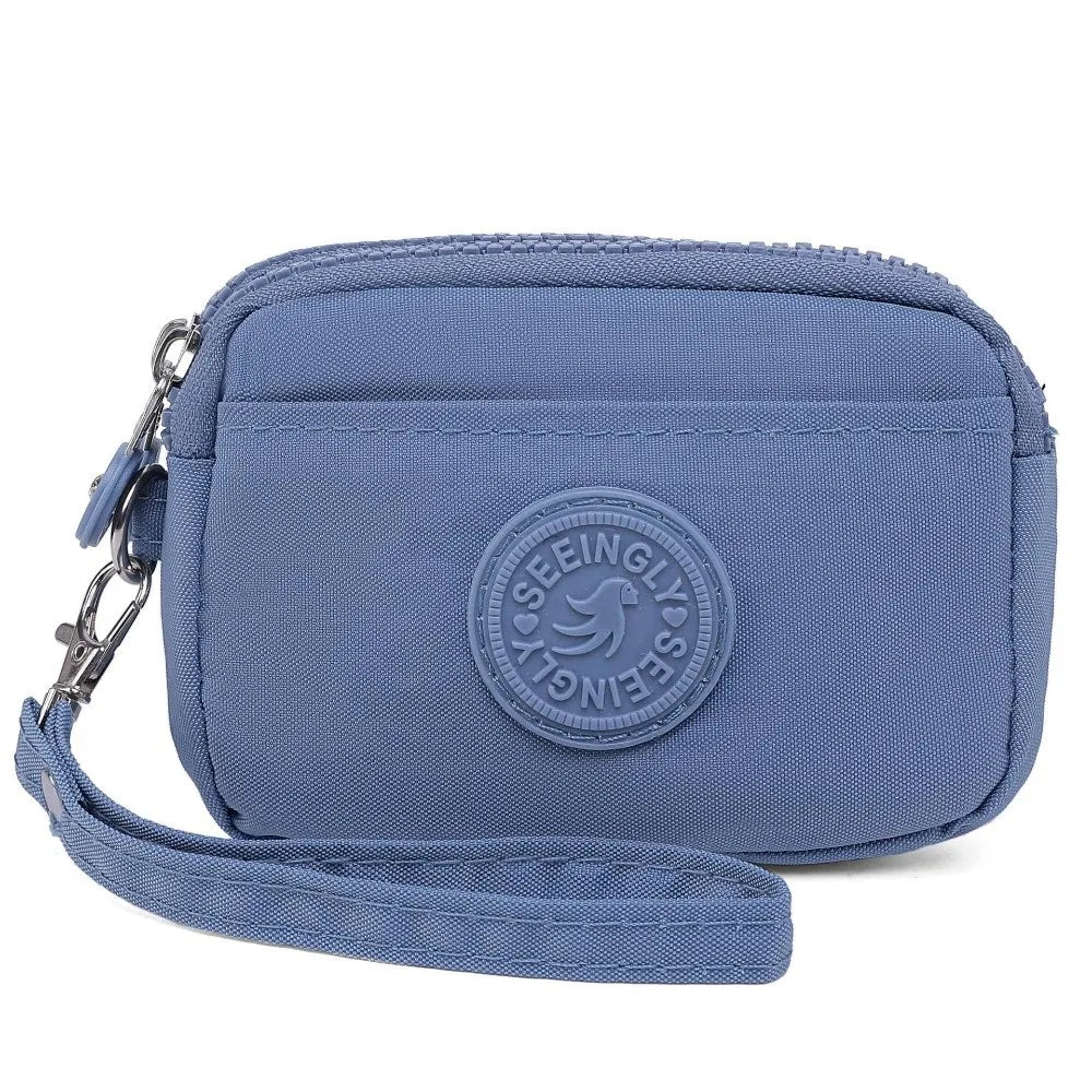 Women's Waterproof Nylon Coin Purse with Lanyard & Zipper