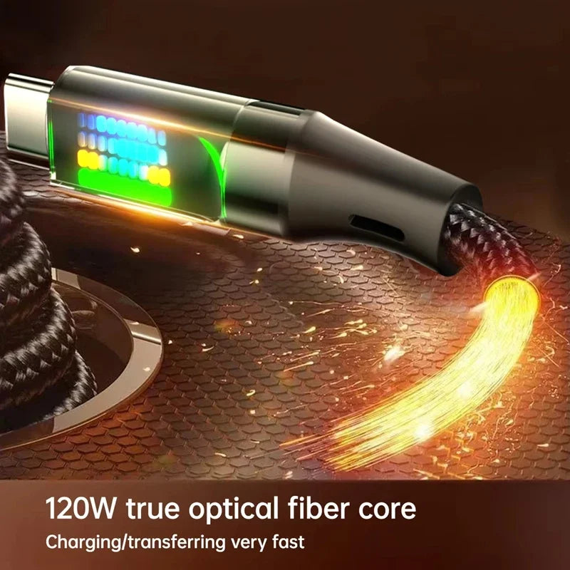 120W 6A USB-A to USB-C Fast Charging Cable | LED Display