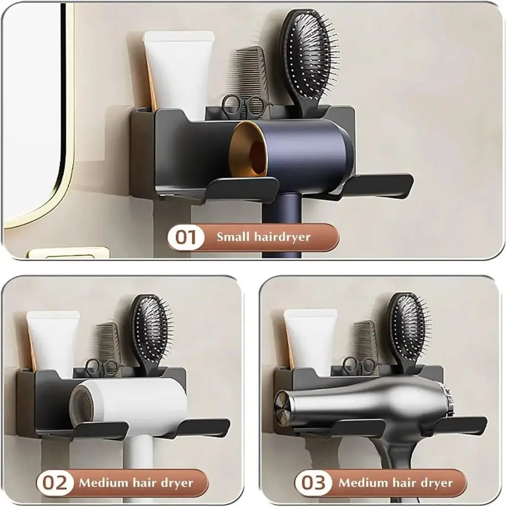 Wall Mounted Hair Dryer Holder with Organizer Compartments