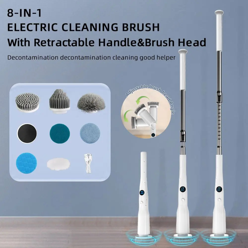 Wireless Electric Cleaning Brush – 8 Heads & Long Handle