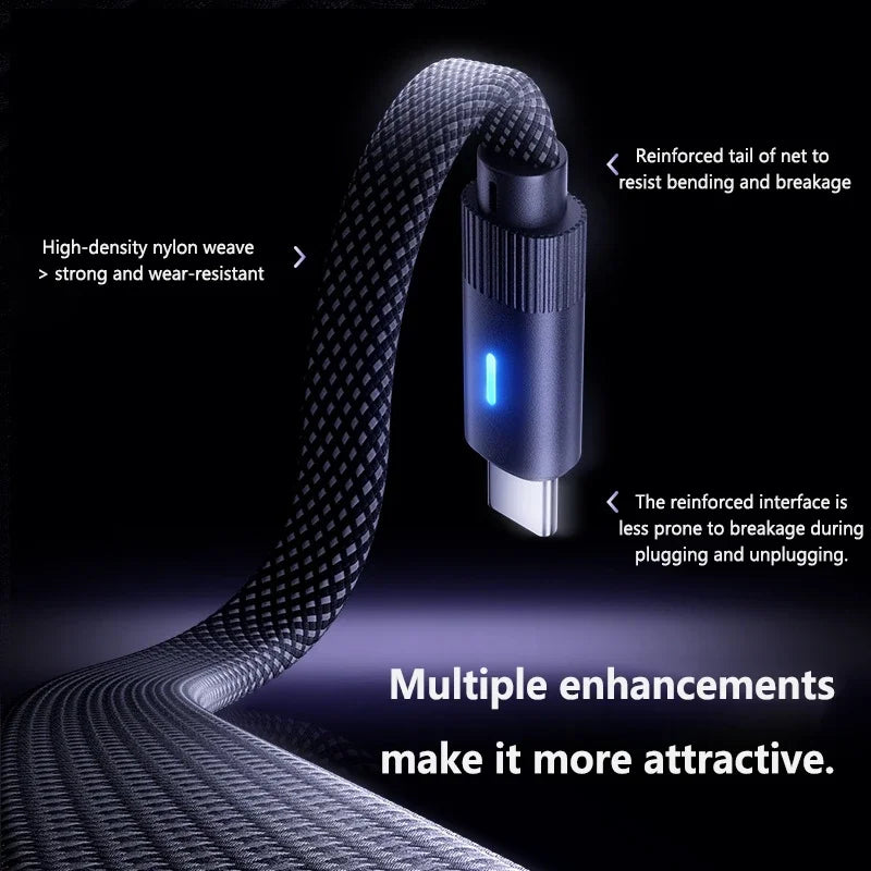 90° Dual USB-C Fast Charging Cable | 6A Flat Braided iPhone & Android