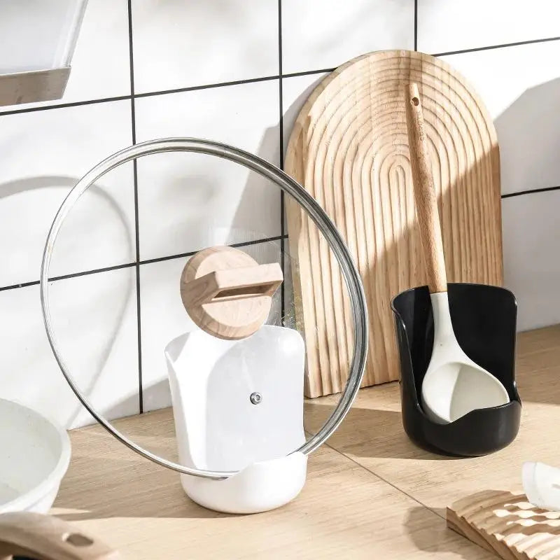 Non-Slip Spatula Holder & Pot Lid Storage Rack for Kitchen