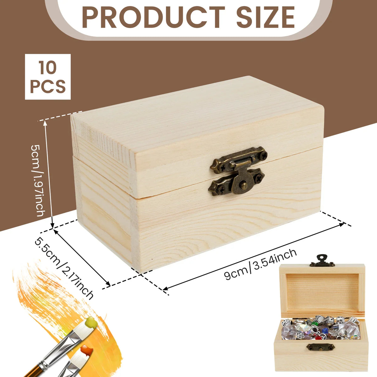 Unfinished Wooden Treasure Box with Lid & Hasp – DIY Craft