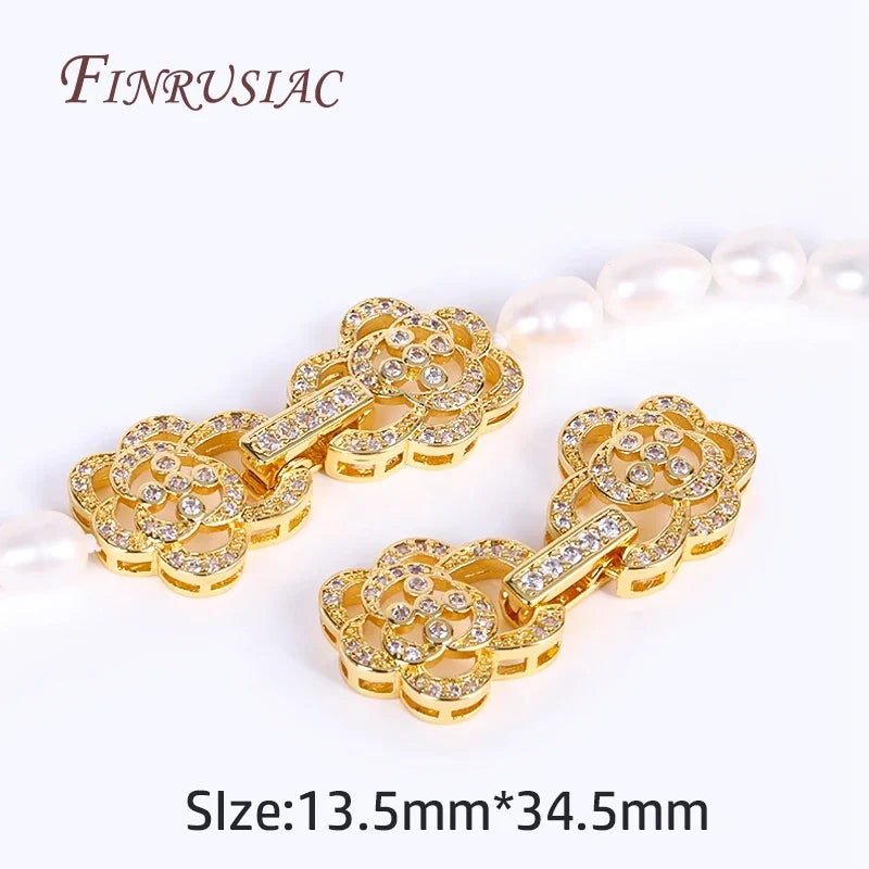 18K Gold Plated Zircon Pearl Clasp | DIY Jewelry Findings