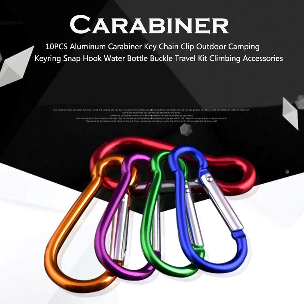 10-Pack Aluminum Carabiner Clips – Camping & Outdoor Snap Hooks