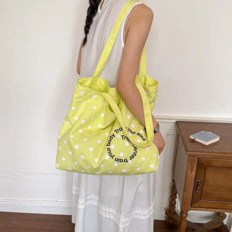 Nixie Polka Dot Canvas Tote Bag – Large Shoulder Bag for Women
