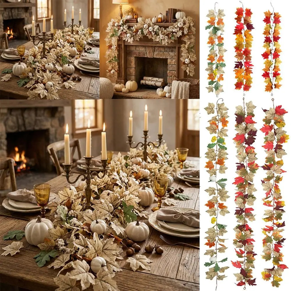 Autumn Artificial Maple Leaf Garland with Mini Pumpkins