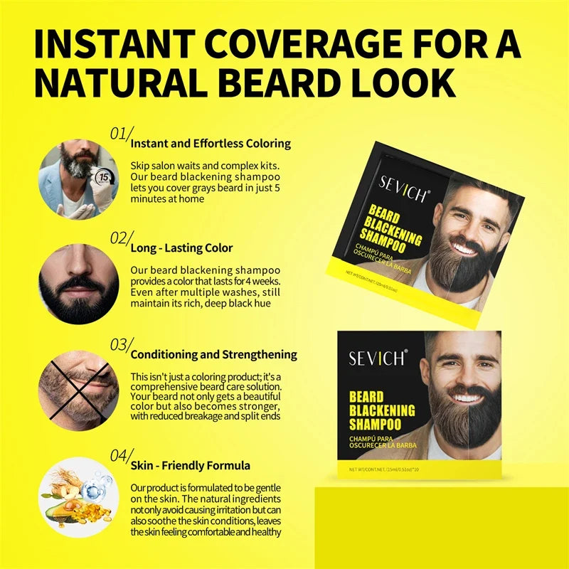 Sevich Black Beard Dye Shampoo – Natural Temporary Color for Men
