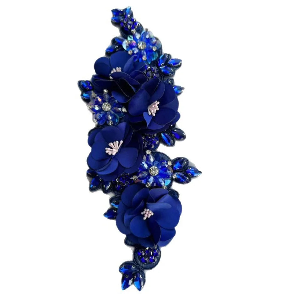 3D Rhinestone Beaded Lace Applique – Sew-On Crystal Patch