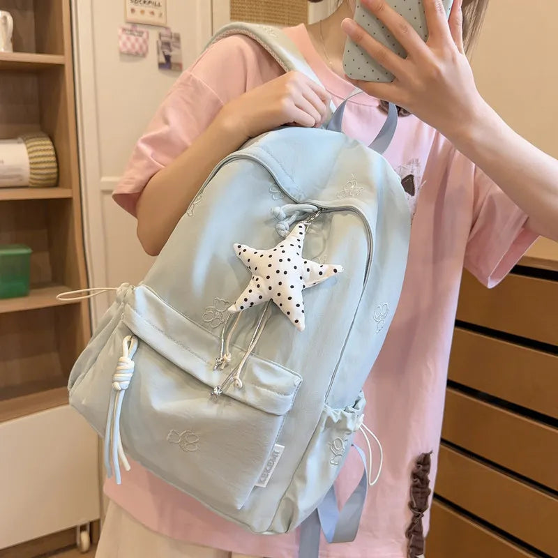 Embroidered Bear Backpack – Large Capacity Lightweight Girls Bag
