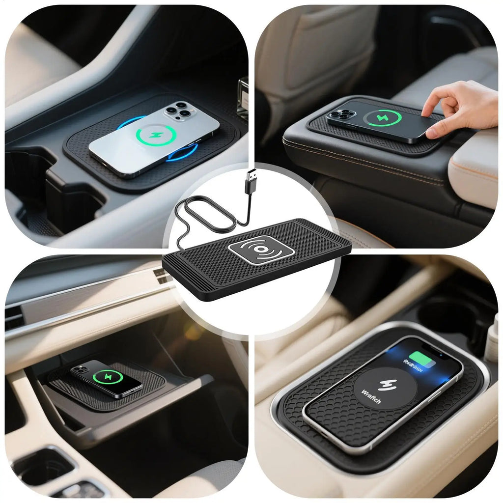 15W Car Wireless Charging Pad – Auto-Sensing Non-Slip Mat