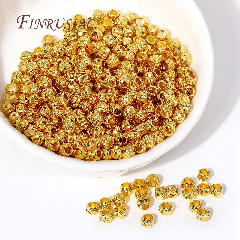 4mm 18K Gold Plated Corrugated Brass Spacer Beads for DIY Jewelry