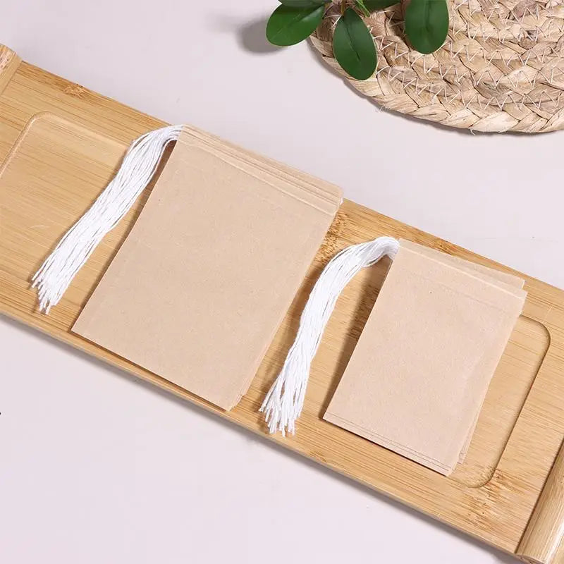 100 Pcs Natural Drawstring Tea Filter Bags – Wood Pulp Sachets