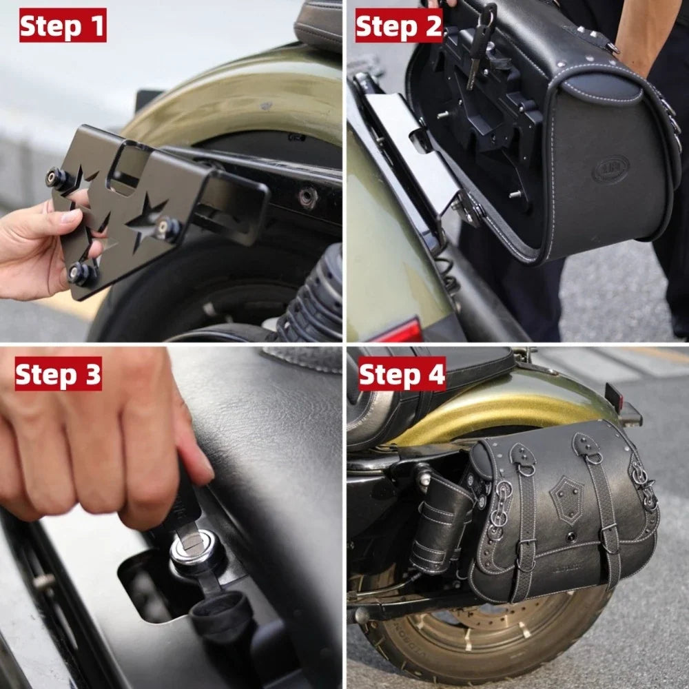 Retro PU Leather Motorcycle Saddlebags – Universal Fit w/ Brackets
