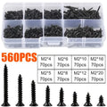 560pcs M2 Carbon Steel Phillips & Flat Head Screws Assortment