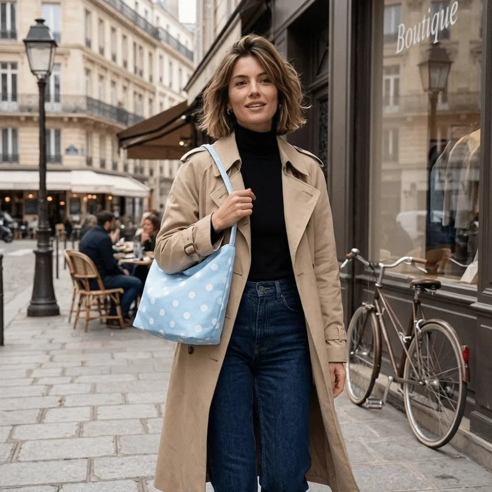 Women's Polka Dot Shoulder Bag – Water-Resistant Oxford Tote
