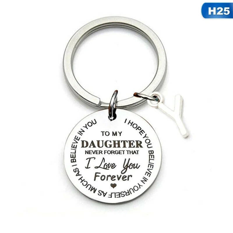Son & Daughter U-Z Letter Keychain | Stainless Steel Gift
