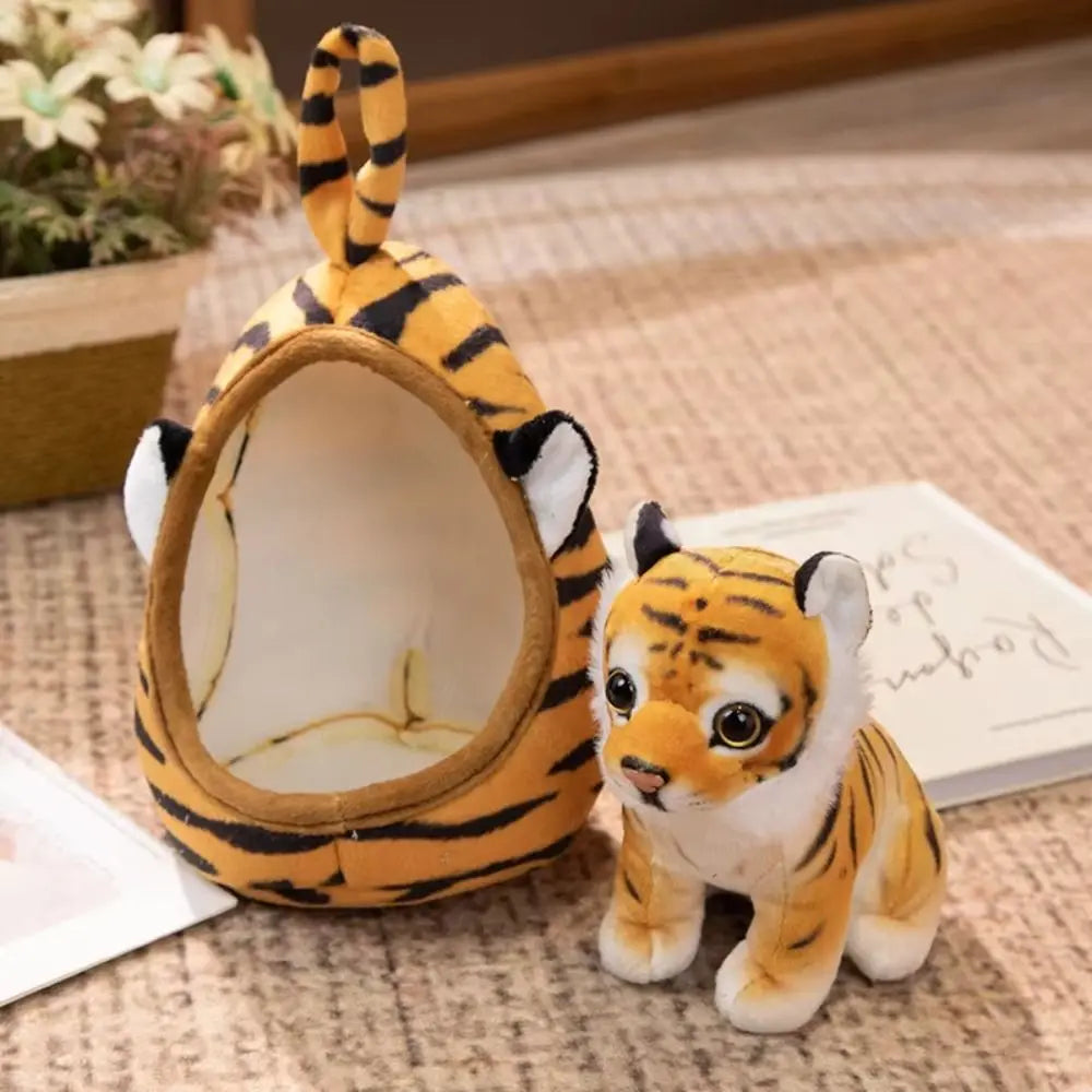 Soft Animal Plush Toy with Nest – Lion Tiger Leopard Doll Gift