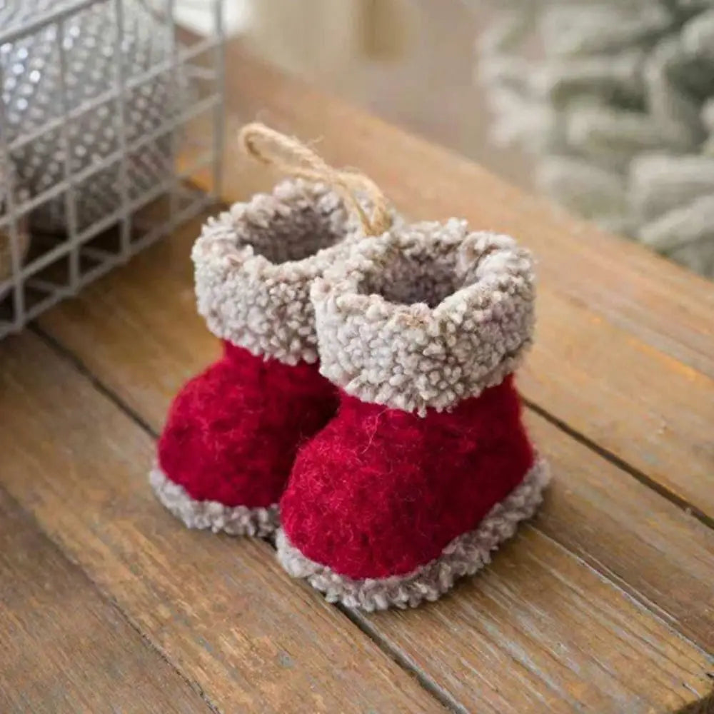 Knitted Christmas Boot Ornaments – Plush Mini Shoe Pendants
