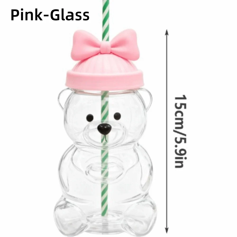 Teddy Bear Glass Cup with Lid & Straw – Large Capacity