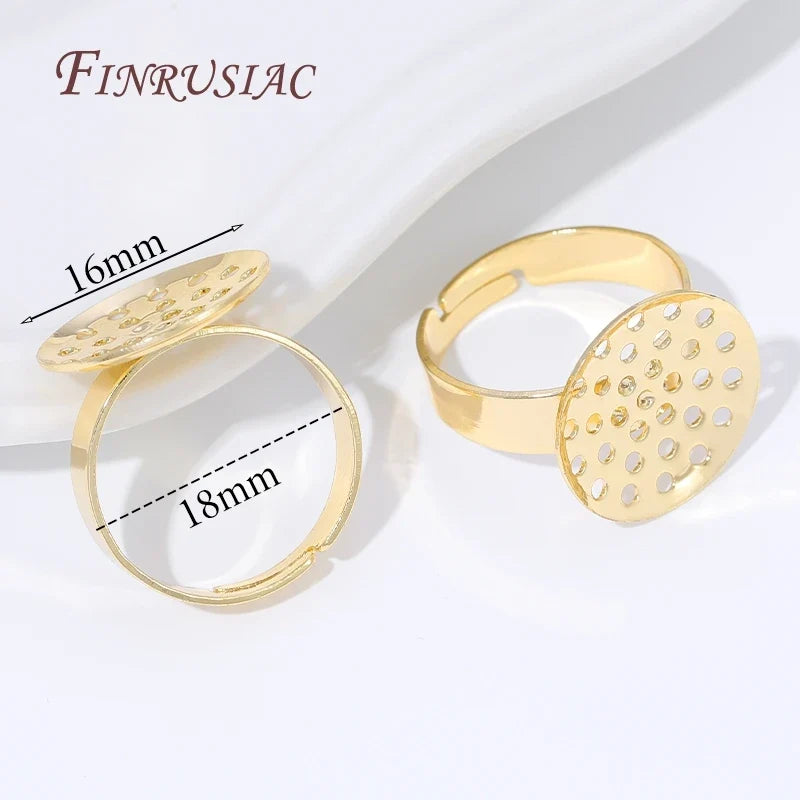 14K Gold Plated Adjustable Ring Settings Blank Bezel DIY Jewelry