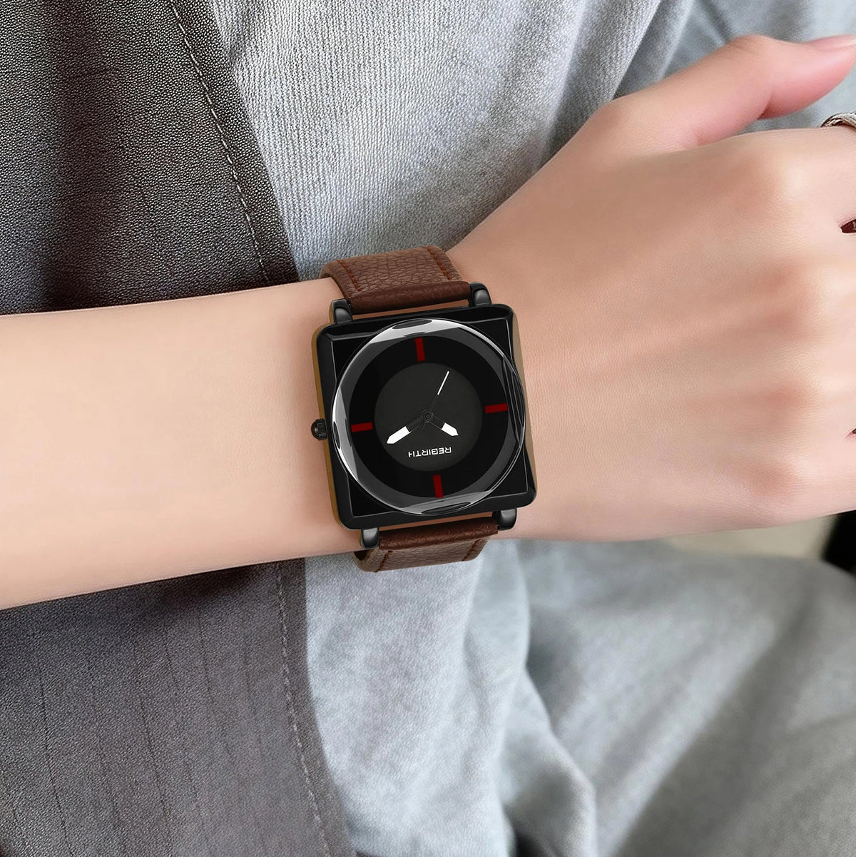 REBIRTH Women's Retro Square Quartz Watch – Leather Strap
