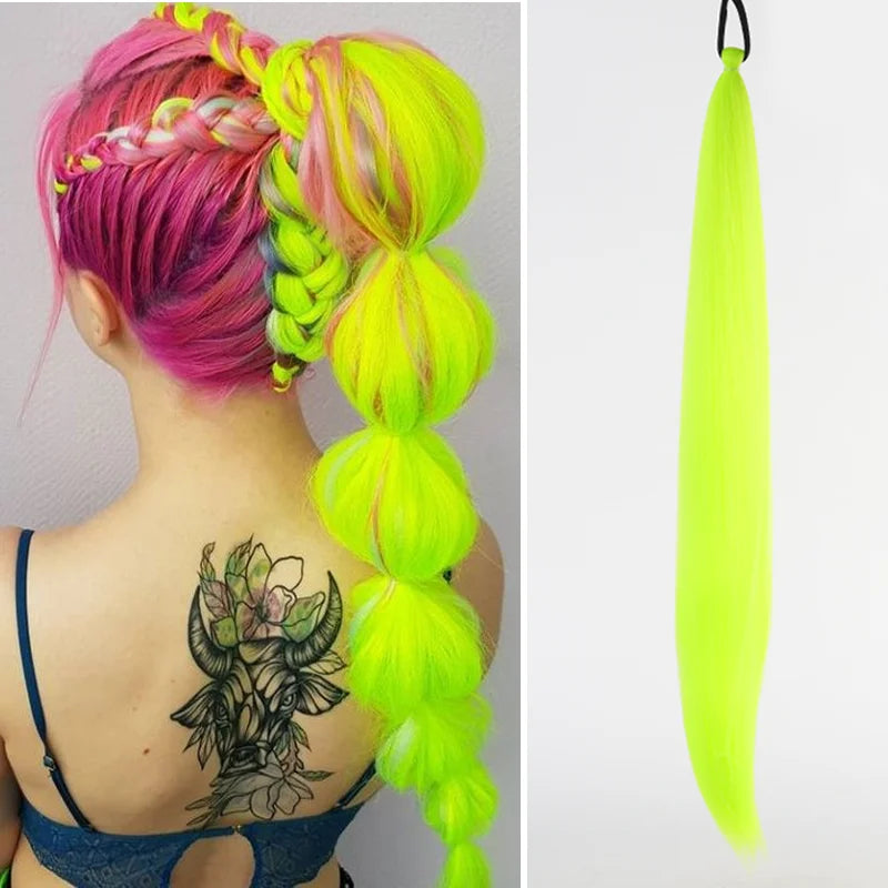 26" Synthetic Ponytail Extension Ombre Pink Purple Blue | Kanekalon