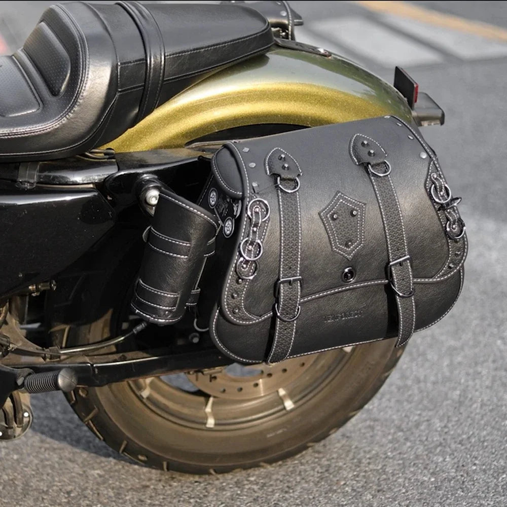 Retro PU Leather Motorcycle Saddlebags – Universal Fit w/ Brackets