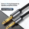 6.35mm Guitar Cable – Stereo Instrument Audio Cable for Bass