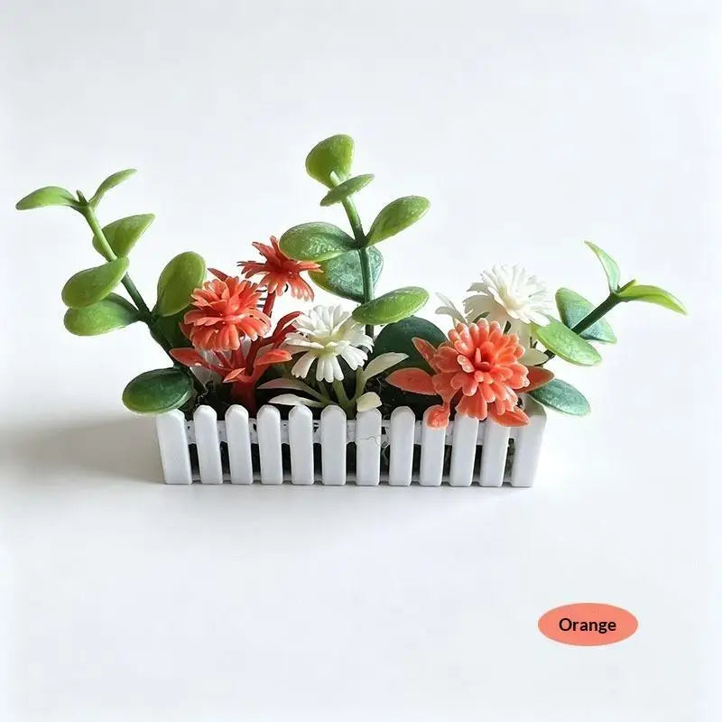 Mini Artificial Potted Flower with Fence – Dollhouse Miniature