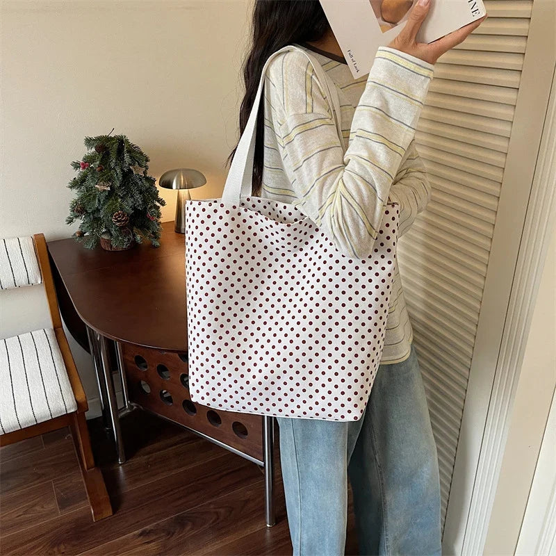 Canvas Polka Dot Large Tote Bag – Shoulder & Commuter Bag