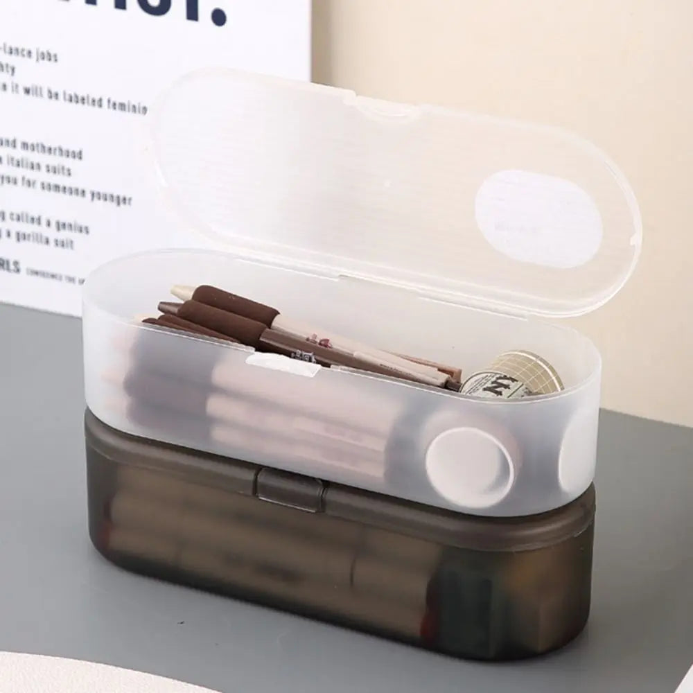 Transparent Plastic Pencil Case Stackable Stationery Storage Box