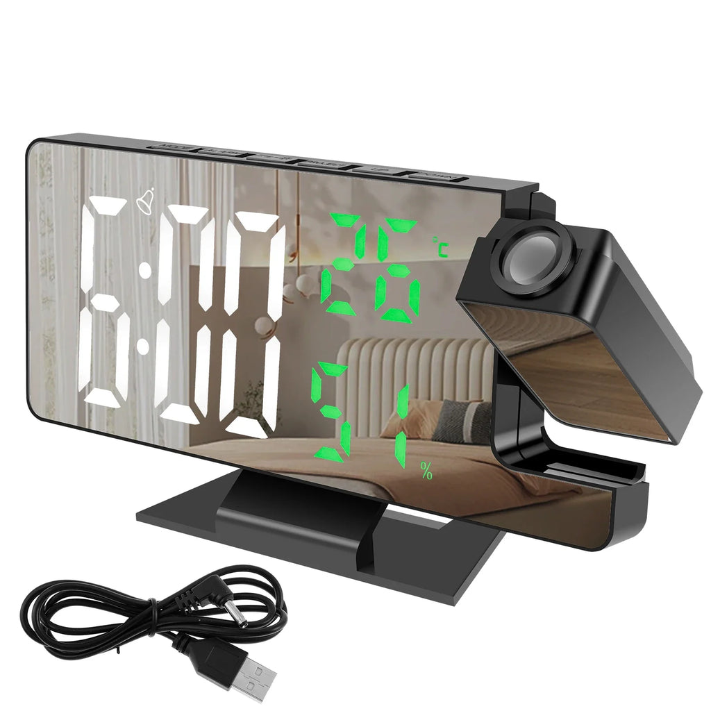 180° Projection Digital Alarm Clock – LED Display & Mirror