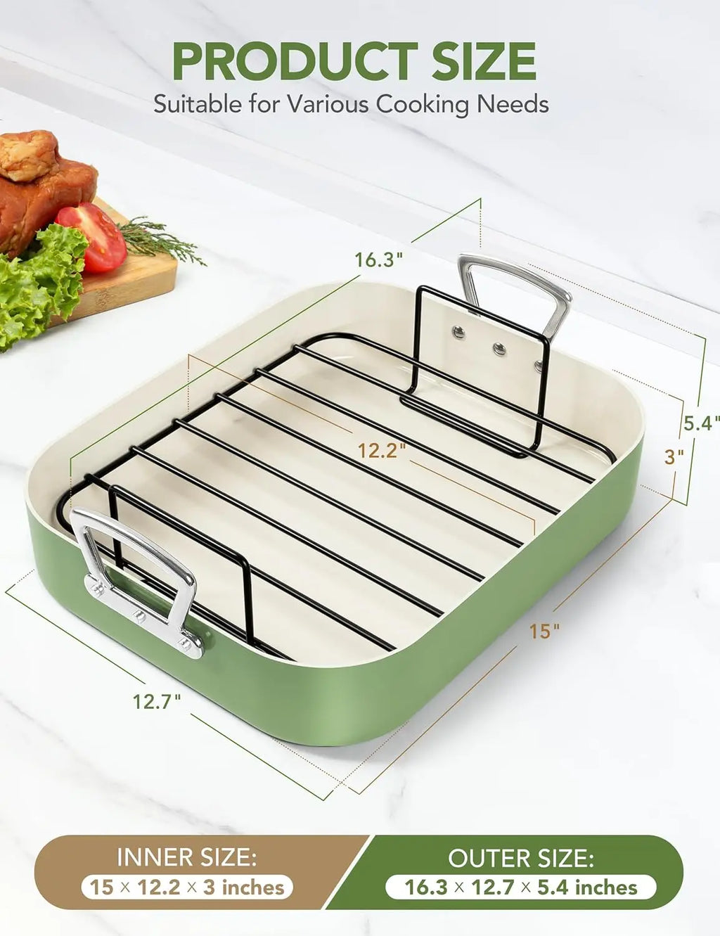 MICHELANGELO Hard Anodized Roasting Pan with Rack Non-Stick