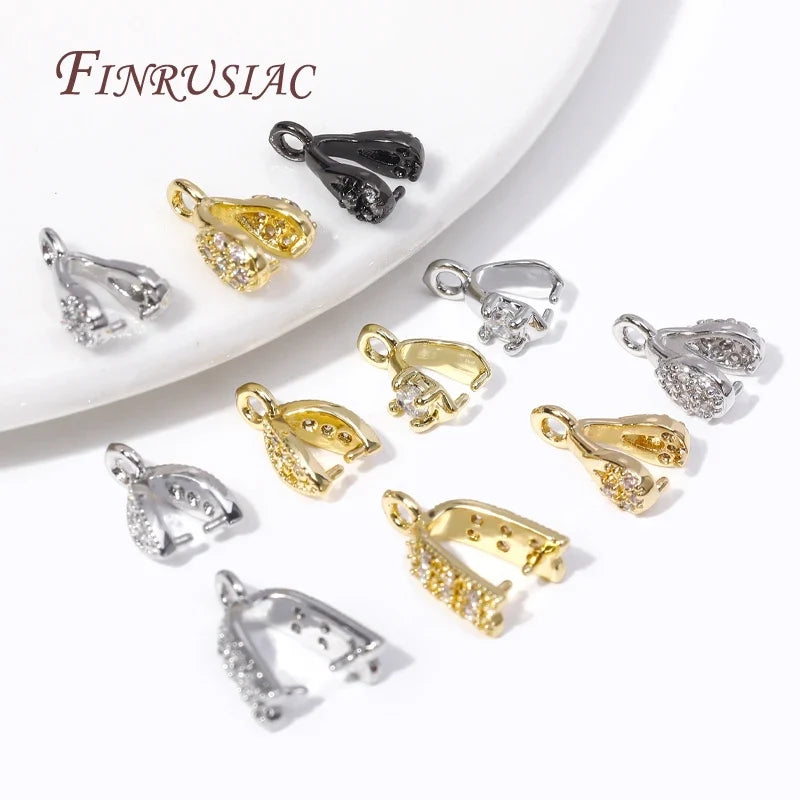 18K Gold Plated Zircon Pinch Bail Pendant Connectors for Jewelry