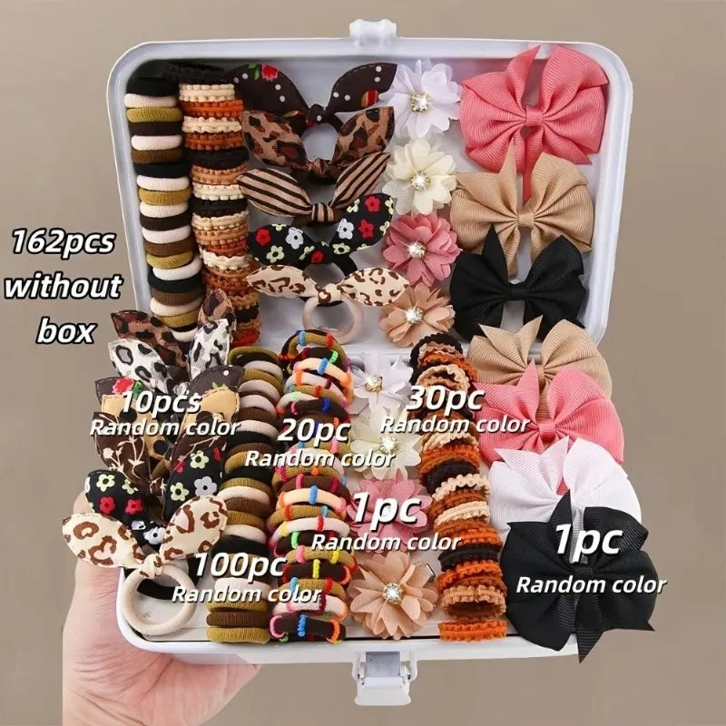 Girls Elastic Floral Bow Hair Bands & Bunny Ear Hair Ties Set