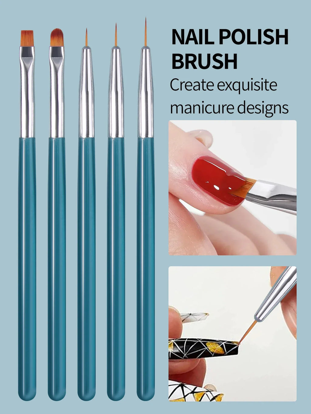 5-Piece Nail Art Brush Set – Painting, Dotting & Liner Tools