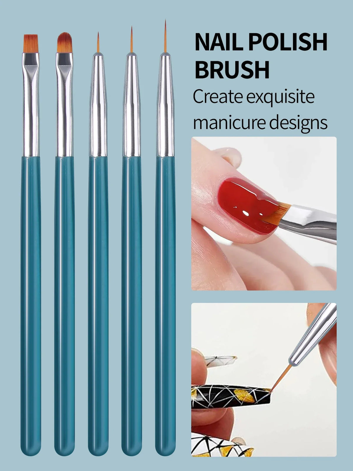 5-Piece Nail Art Brush Set – Painting, Dotting & Liner Tools