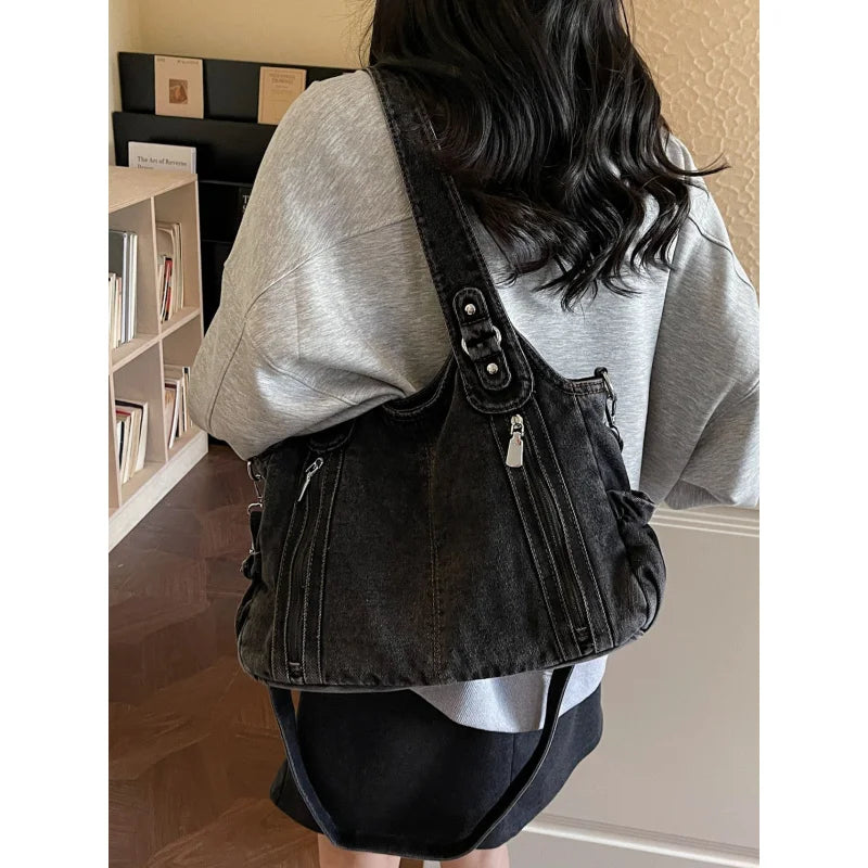 Nixie Women's Denim Tote Bag – Large Capacity Shoulder Bag