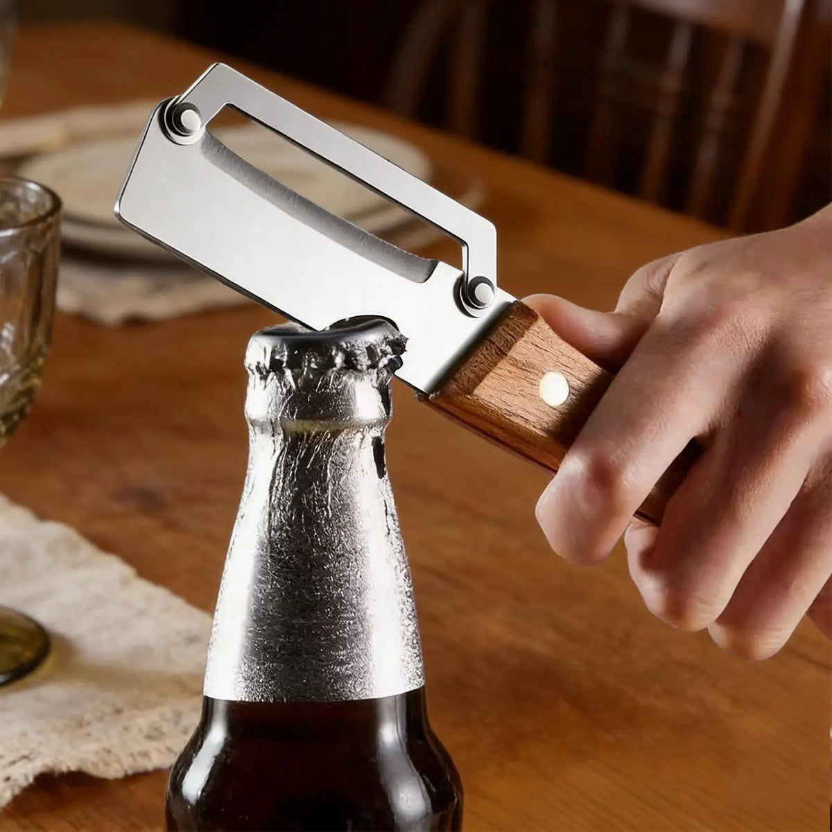 Wooden Handle Fruit & Vegetable Peeler with Bottle Opener