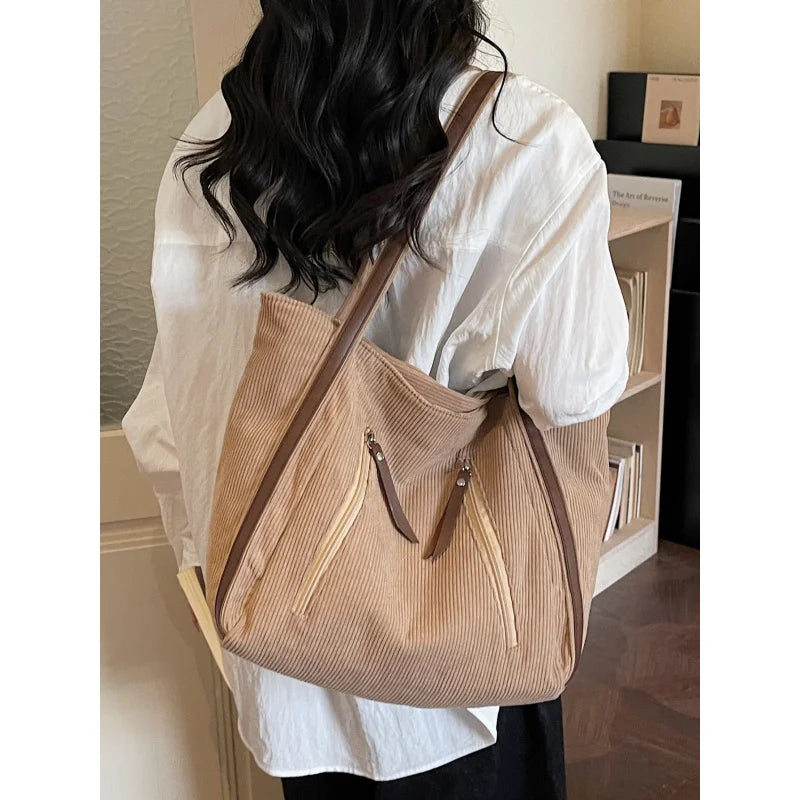 Nixie Corduroy Tote Bag – Large Women's Shoulder Commuter Bag